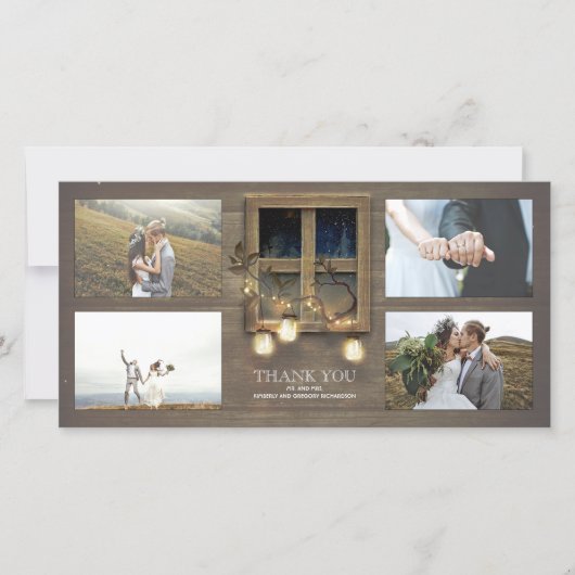 Rustieke schuur Mason Jar Lights bruiloft Dank u Bedankkaart (Voorkant)