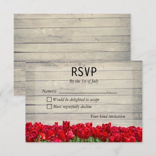 Rustieke schuur met rode tulpen antwoordkaart kaart (Voorkant / Achterkant)