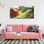 Rustieke schuur met spiraalvormige trap canvas afdruk (Insitu (Woonkamer))