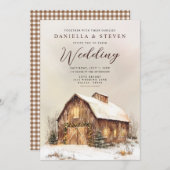 Rustieke schuur met winter sneeuw bruiloft kaart (Voorkant / Achterkant)