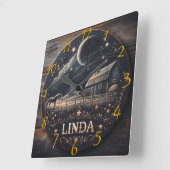 Rustieke Schuur Night Sky Wood Carving Art Vierkante Klok (Hoek)