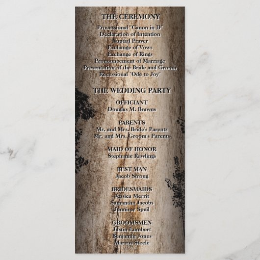 Rustieke Schuur Raad Herten & Boom Wedding Program Programmakaart (Achterkant)