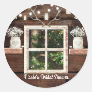 Rustieke schuur raam boom & metselwerk pot land fa ronde sticker