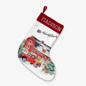 Rustieke schuur  rode boerderij vrachtwagen Monogr Kleine Kerstsok (Voorkant (Hangend))