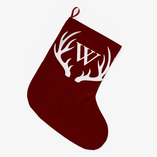 Rustieke schuur rood wit hert gewei - gepersonalis grote kerstsok (Voorkant (Hangend))