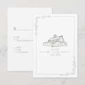 Rustieke schuur Sage Groen Wit Bruiloft RSVP Kaartje (Voorkant / Achterkant)