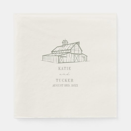 Rustieke schuur Sage Groene bruiloft Servet (Voorkant)