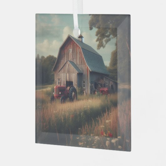 /rustieke schuur & tractorkunst glas ornament (Voorkant links)
