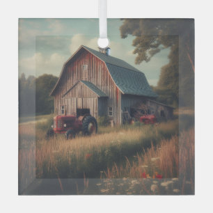 /rustieke schuur & tractorkunst glas ornament