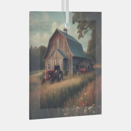 /rustieke schuur & tractorkunst glas ornament (Voorkant Rechts)