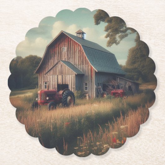 /rustieke schuur & tractorkunst kartonnen onderzetters (Voorkant)