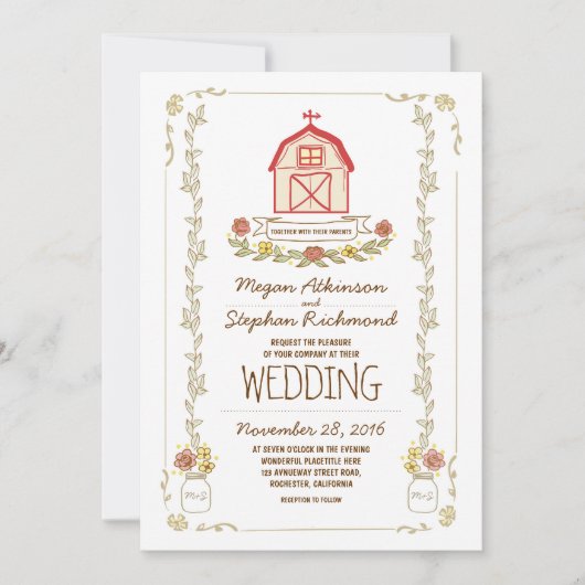 Rustieke schuur trouwuitnodigingen kaart (Voorkant)