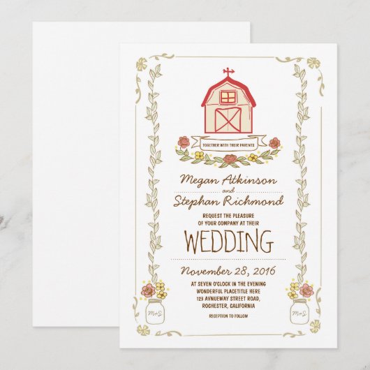 Rustieke schuur trouwuitnodigingen kaart (Voorkant / Achterkant)