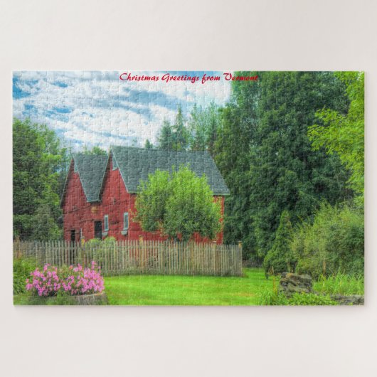Rustieke schuur Vermont.Kerstgroeten Legpuzzel (Horizontaal)