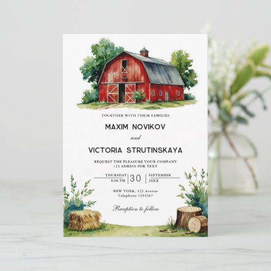 Rustieke schuur Waterverf Bloemen Collage Wedding Kaart (Staand voorkant)