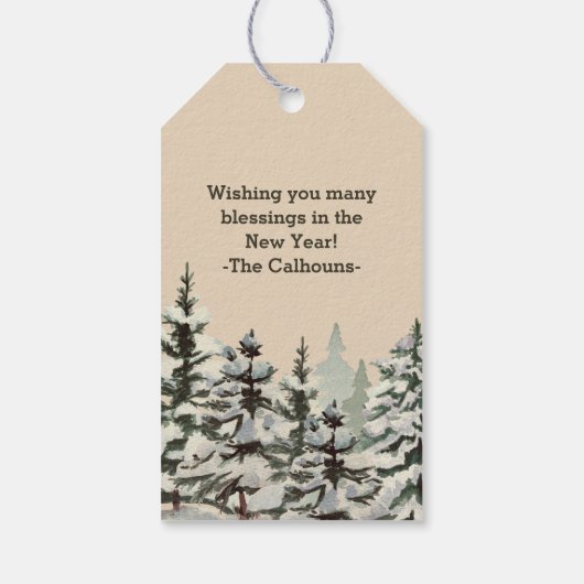 Rustieke schuur Waterverf Land Kerstmis Cadeaulabel (Achterkant)