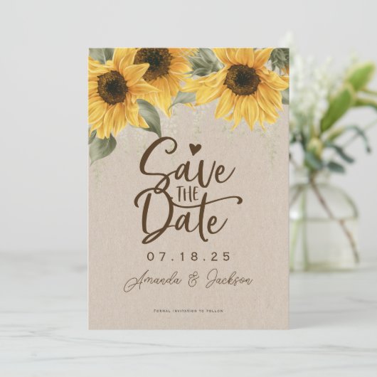 Rustieke schuur waterverf zonnebloem bruiloft save the date (Staand voorkant)
