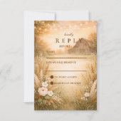 Rustieke schuur weide slingerlichten bruiloft RSVP kaartje (Voorkant)
