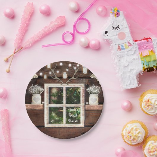 Rustieke schuur Window Tree & Mason Jar bruiloft Papieren Bordje (Feest)