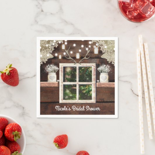Rustieke schuur Window Tree & Mason Jar bruiloft Servetten (Insitu)
