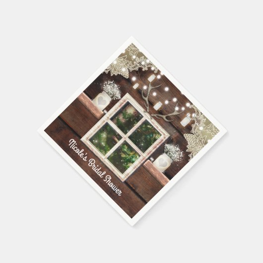 Rustieke schuur Window Tree & Mason Jar bruiloft Servetten (Hoek)