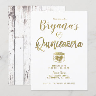 Rustieke Schuur Wit Hout Goud 15 Quinceañera Kaart