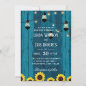Rustieke Schuur Zonnebloemen String Lights Wedding Kaart (Voorkant)