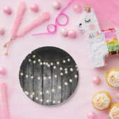 Rustieke schuur zwart hout gouden slingerlichtjes papieren bordje (Feest)