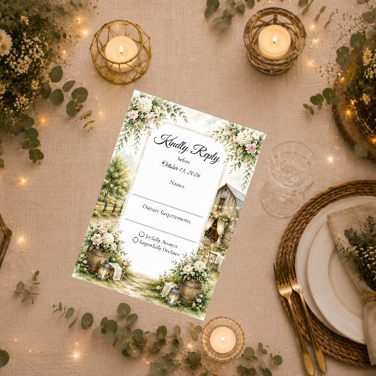 Rustieke schuurhuwelijk RSVP kaartje
