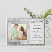 Rustieke Scrapbook Foto Bruiloft Save the Date Kaa Kaart (Staand voorkant)