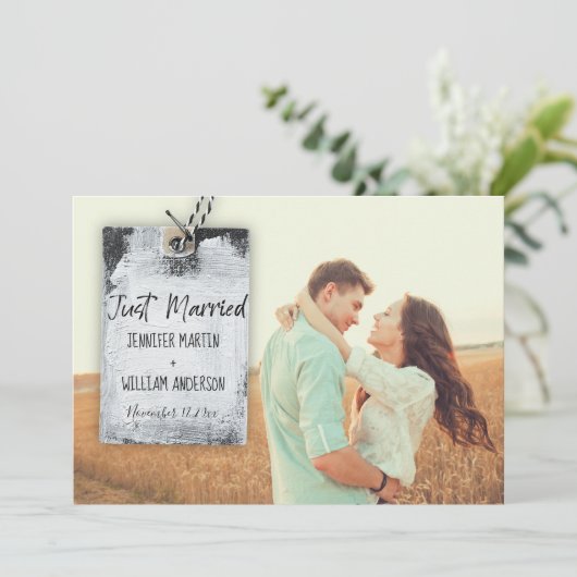 Rustieke Scrapbook Huwelijk Aankondiging (Staand voorkant)