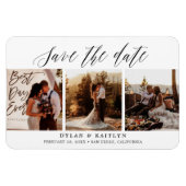 Rustieke Script Drie Foto's Save the Date 4x6 Magneet (Horizontaal)