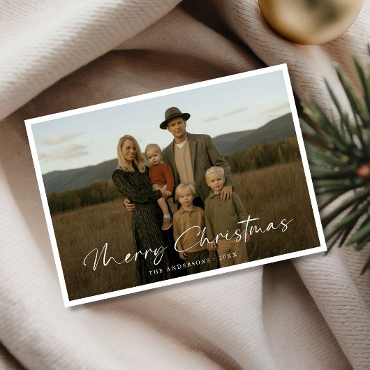 Rustieke Script Familie Foto Vrolijke Kerst Kaart