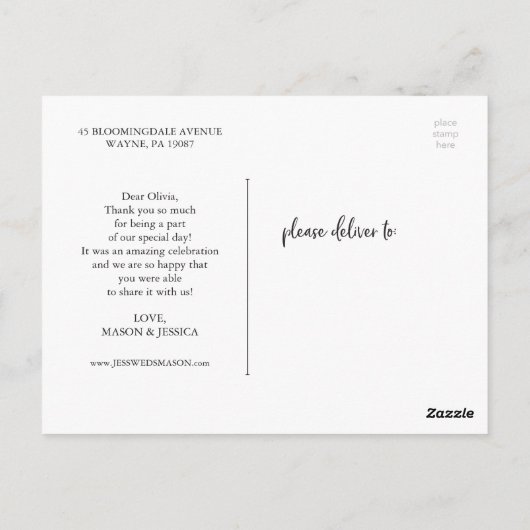 Rustieke Script Foto bruiloft Dank u Briefkaart (Achterkant)