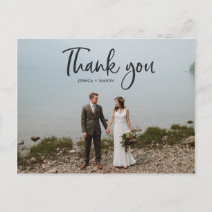 Rustieke Script Foto bruiloft Dank u Briefkaart