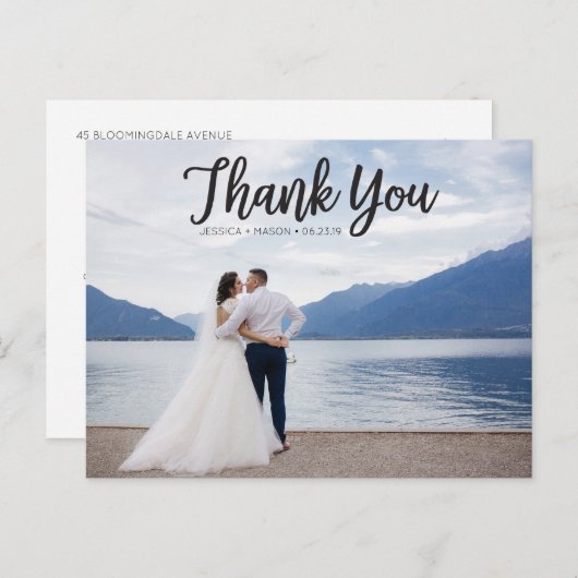 Rustieke Script Foto bruiloft Dank u Briefkaart (Voorkant / Achterkant)