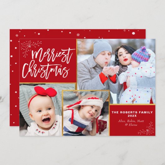 Rustieke script foto collage kerst feestdagenkaart (Voorkant / Achterkant)