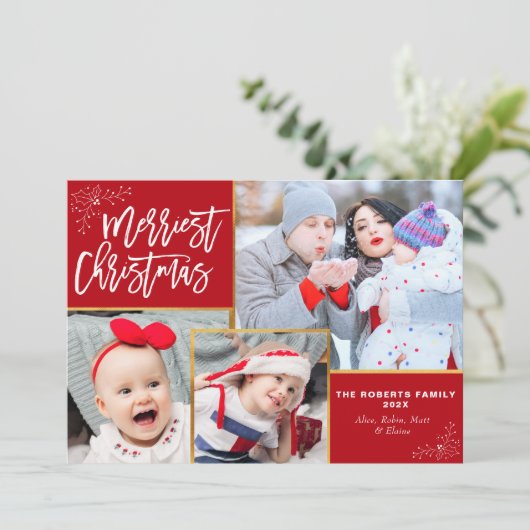 Rustieke script foto collage kerst feestdagenkaart (Staand voorkant)