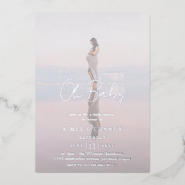 Rustieke Script Foto Moderne Baby Shower Folie Uitnodiging