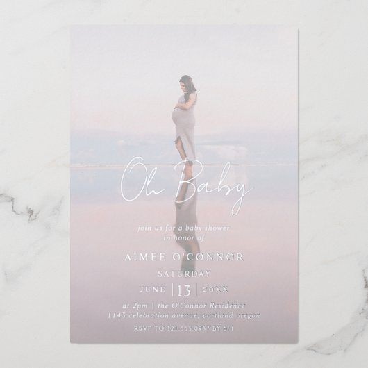 Rustieke Script Foto Moderne Baby Shower Folie Uitnodiging (Voorkant)