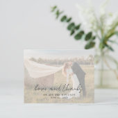 Rustieke Script Foto Moderne bruiloft Dank u Briefkaart (Staand voorkant)