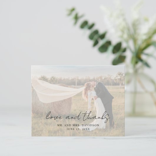 Rustieke Script Foto Moderne bruiloft Dank u Briefkaart (Staand voorkant)