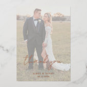 Rustieke Script Foto Moderne bruiloft Dank u Folie Uitnodiging (Voorkant)