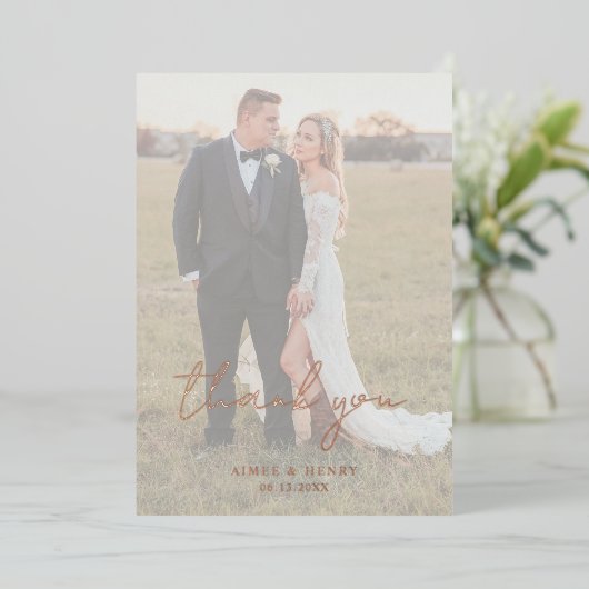 Rustieke Script Foto Moderne bruiloft Dank u Folie Uitnodiging (Staand Voorkant)