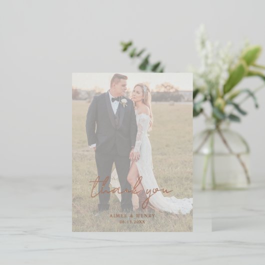 Rustieke Script Foto Moderne bruiloft Dank u Folie Uitnodiging Briefkaart (Staand Voorkant)