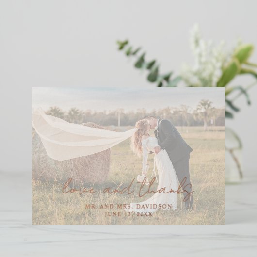 Rustieke Script Foto Moderne bruiloft Dank u kaart (Staand Voorkant)