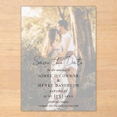 Rustieke Script Foto Moderne bruiloft Save the Dat Acryl Uitnodigingen (Voorkant)