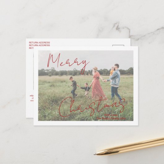 Rustieke Script Foto Moderne Kerstmis Feestdagenkaart (Voorkant / Achterkant in situ)