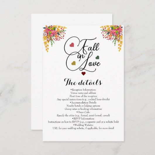 Rustieke Script Herfst Bloemen Herfst in Liefde Tr Informatiekaartje (Voorkant / Achterkant)