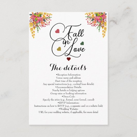 Rustieke Script Herfst Bloemen Herfst in Liefde Tr Informatiekaartje (Voorkant)